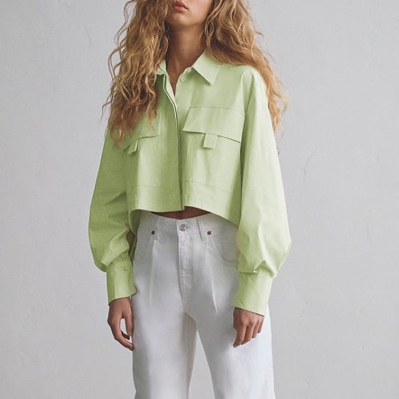 Zara Tops - Zara apple green poplin shirt with pockets